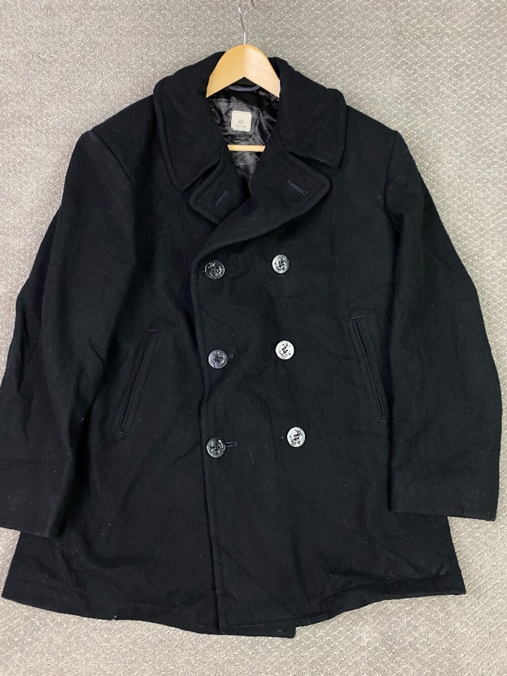 Vintage US Navy Pea Coat Peacoat Black Mens 46R Wool Miliary Naval Heavyweight